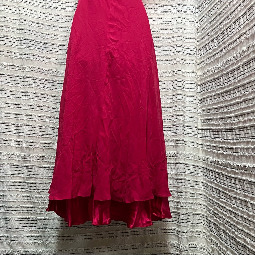 Donna Ricco Pink 100% Silk Halter Dress formal maxi Barbie core flowing ruched 6 - Picture 6 of 9